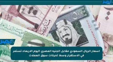 أسعار الريال السعودي مقابل الجنيه المصري اليوم الأربعاء تستمر في الاستقرار وسط تحركات سوق العملات